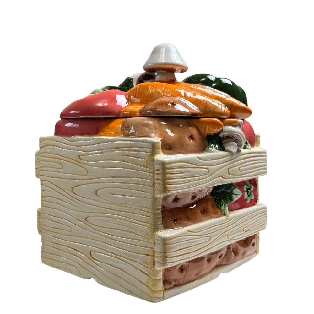1996 Vintage Collectible Treasure Craft Cookie Jar Vegetable Crate 11" Height - Picture 7 of 12
